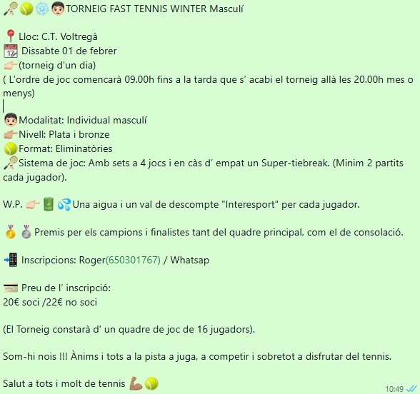 Torneig Fast Tennis Winter Masculí